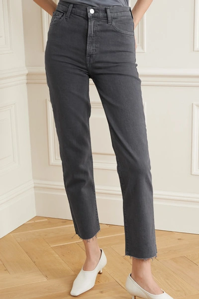 Shop J Brand Jules Distressed High-rise Straight-leg Jeans In Dark Gray