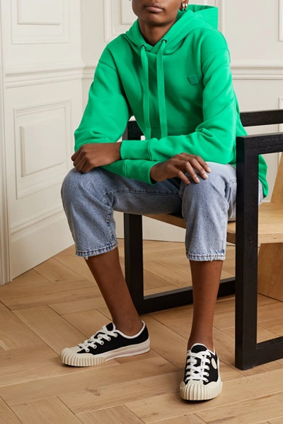 Shop Acne Studios Appliquéd Cotton-jersey Hoodie In Green