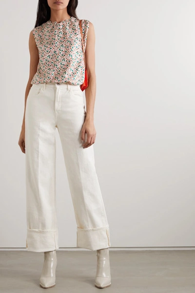 Shop Marni Floral-print Silk-twill Top In Ivory