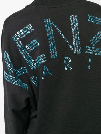 Shop Kenzo Rhinestone Logo Sweatshirt Dress In Black