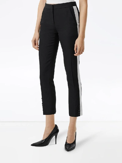 Shop Burberry Side Stripe Tailored Trousers In Black