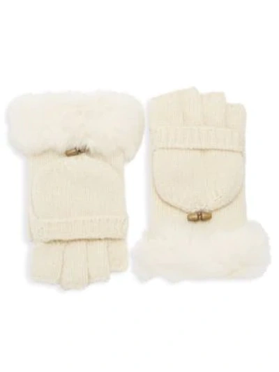 Shop Adrienne Landau Dyed Rabbit Fur Trimmed Gloves In Ivory