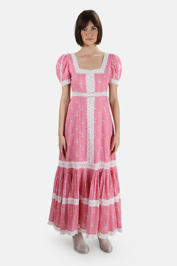 pink ruffle maxi dress