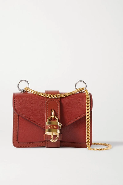 Shop Chloé Aby Chain Mini Textured-leather Shoulder Bag In Brown