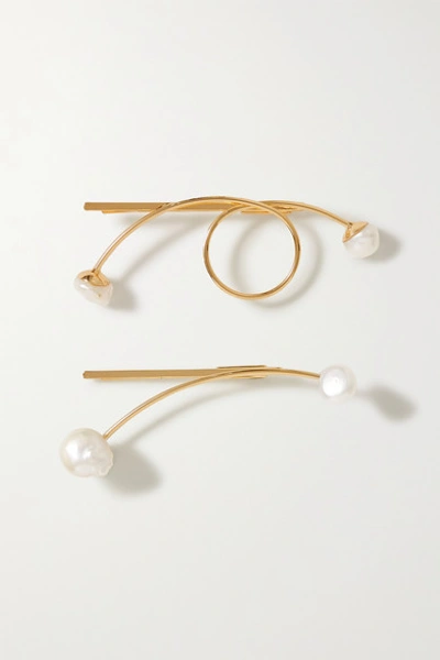 Shop Lelet Ny Some Artist Guy Set Of Two Gold-plated Pearl Hair Slides