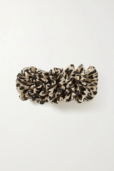 Shop Loeffler Randall Tavi Leopard-print Plissé-satin Hair Clip In Leopard Print
