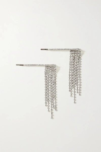 Shop Lelet Ny Set Of Two Rhodium-plated Crystal Hair Slides In Silver