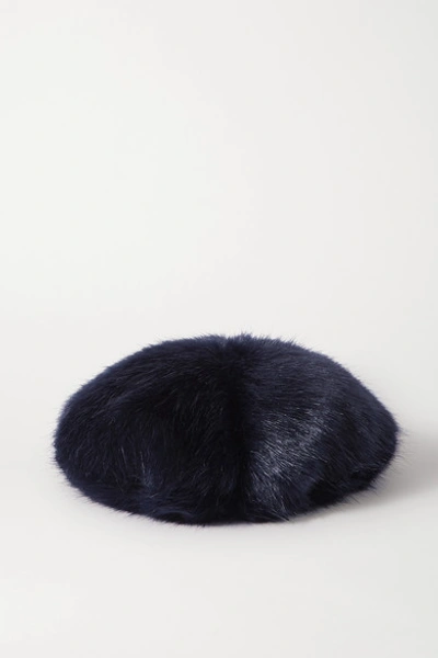 Shop Emma Brewin Faux Fur Beret In Midnight Blue