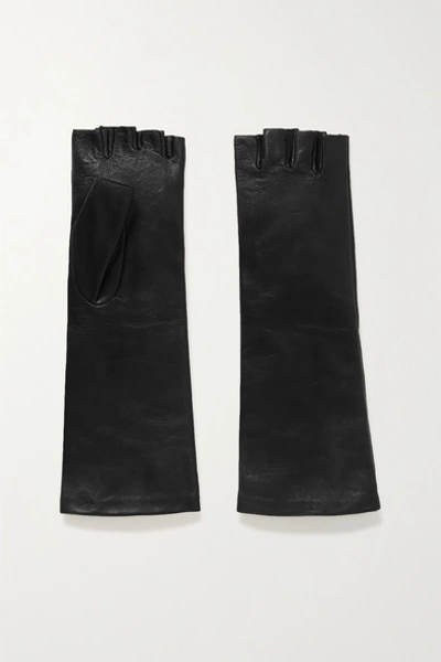 Shop Agnelle Celia Leather Fingerless Gloves In Black