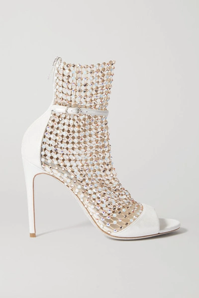 Shop René Caovilla Galaxia Crystal-embellished Mesh And Metallic Leather Sandals In Ivory
