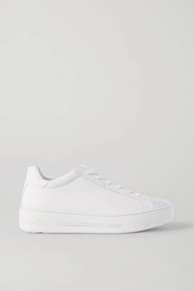 Shop René Caovilla Crystal-embellished Leather Sneakers In White
