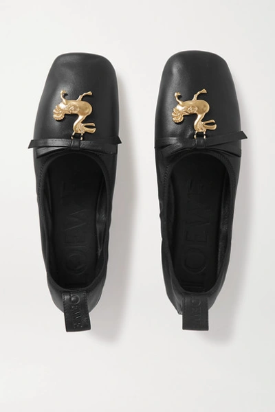 Shop Loewe Embellished Leather Ballet Flats In Black
