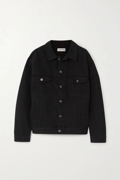 Shop Balenciaga Oversized Crystal-embellished Denim Jacket In Black