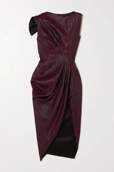 Shop Maticevski Connector Gathered Woven Dress In Burgundy