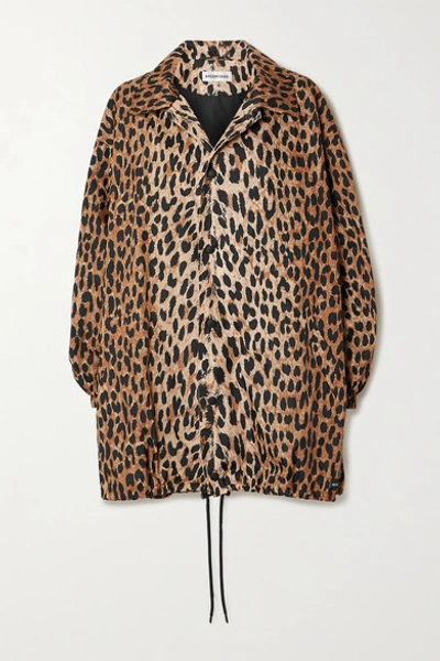 Shop Balenciaga Oversized Leopard-print Shell Raincoat In Black