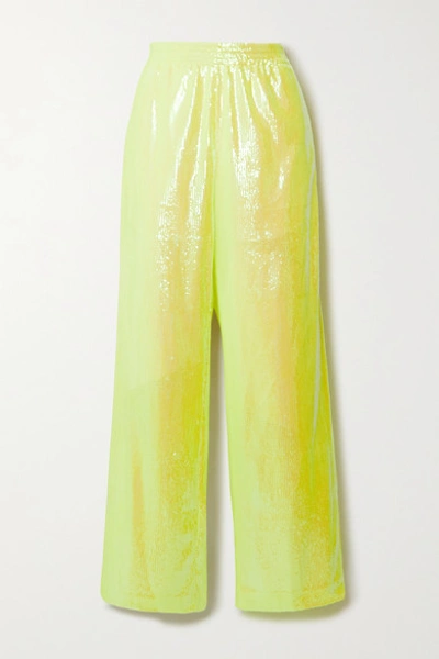 Shop Mm6 Maison Margiela Sequined Mesh Wide-leg Pants In Chartreuse