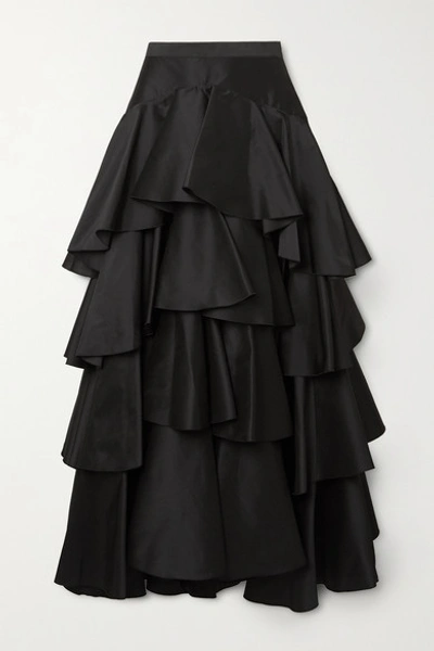 Shop Giambattista Valli Tiered Ruffled Taffeta Maxi Skirt In Black