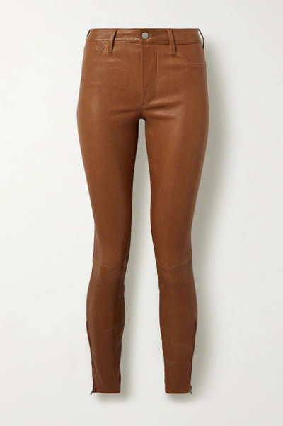 Shop J Brand Stretch-leather Skinny Pants In Light Brown