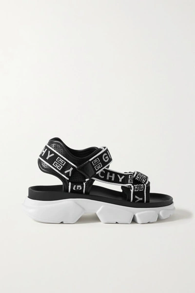 Shop Givenchy Jaw Logo-jacquard And Perforated Faux Leather Platform Sandals In Black