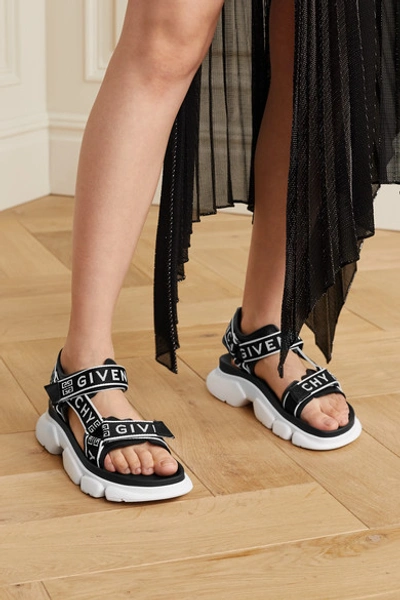 Shop Givenchy Jaw Logo-jacquard And Perforated Faux Leather Platform Sandals In Black