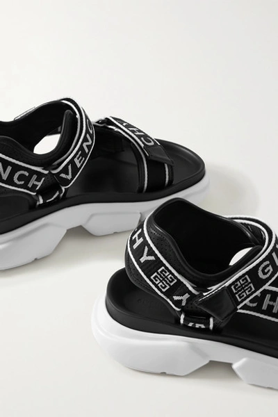 Shop Givenchy Jaw Logo-jacquard And Perforated Faux Leather Platform Sandals In Black