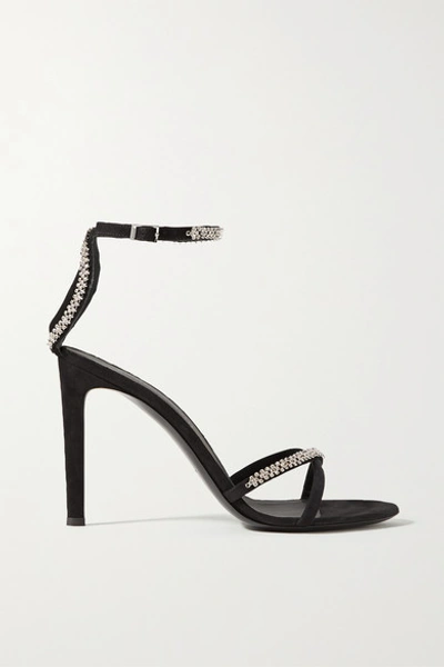 Shop Giuseppe Zanotti Crystal-embellished Suede Sandals In Black