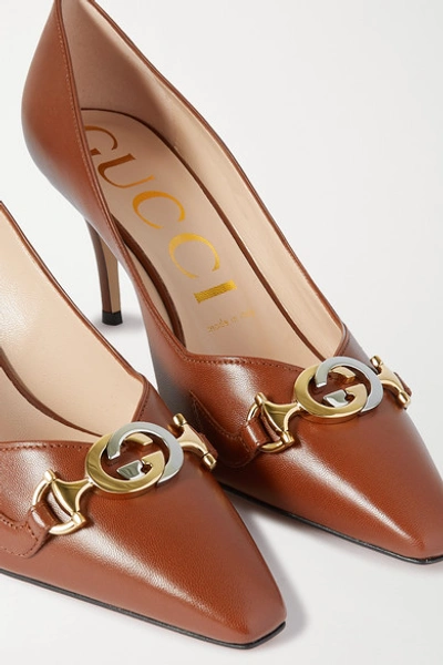 Shop Gucci Zumi Embellished Leather Pumps In Tan