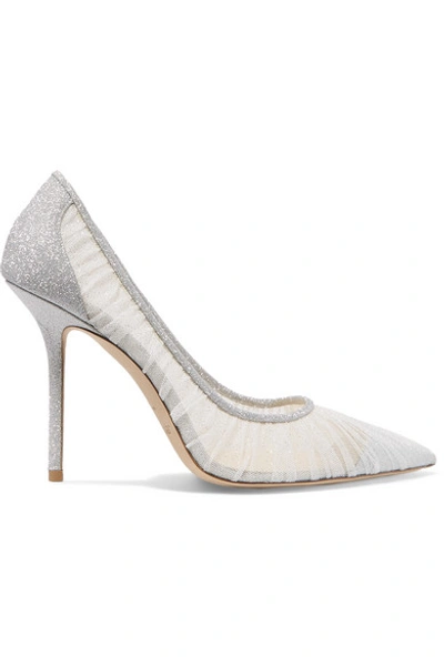 Shop Jimmy Choo Love 100 Glittered Tulle And Canvas Pumps In Ivory