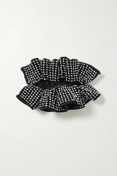 Shop Loeffler Randall Luna Ruffled Crystal-embellished Grosgrain Hair Clip In Black