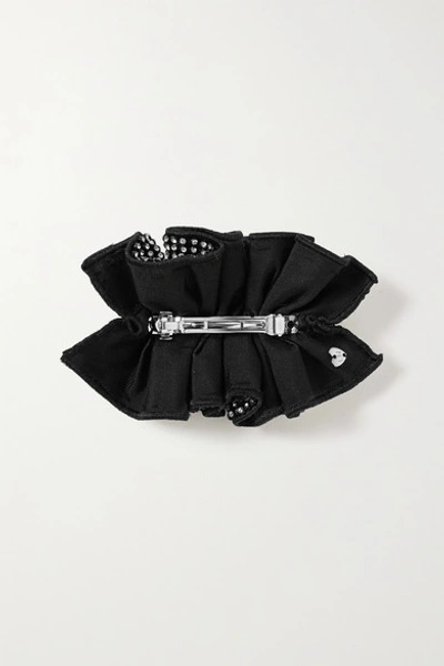 Shop Loeffler Randall Luna Ruffled Crystal-embellished Grosgrain Hair Clip In Black