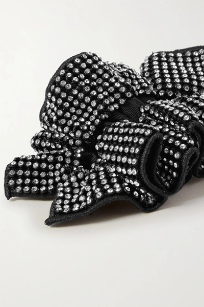 Shop Loeffler Randall Luna Ruffled Crystal-embellished Grosgrain Hair Clip In Black