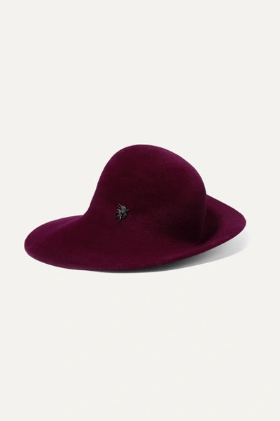 Shop Philip Treacy Embellished Wool-felt Hat In Burgundy