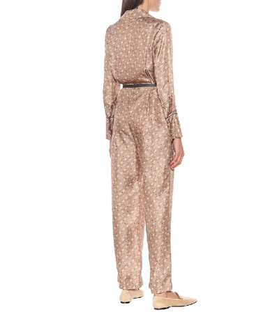 Shop Fendi Printed Silk-twill Jumpsuit In Beige