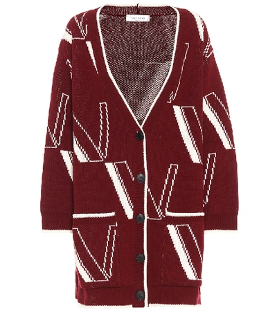 Shop Valentino Logo Wool-blend Cardigan In Red