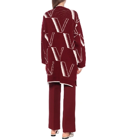 Shop Valentino Logo Wool-blend Cardigan In Red