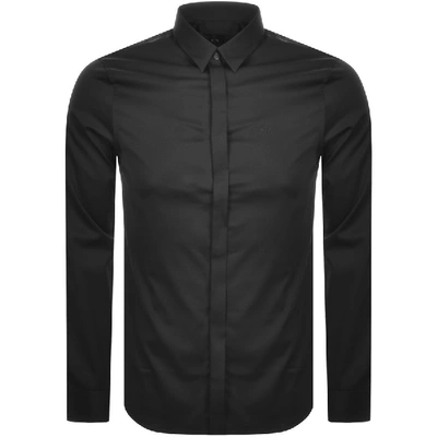 Shop Armani Exchange Long Sleeved Slim Fit Shirt Black