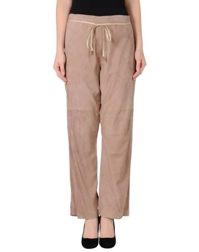 Shop Brunello Cucinelli Leather Pants In Dove Grey