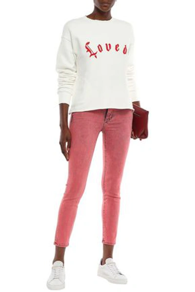Shop Current Elliott Embroidered French Cotton-terry Sweatshirt In Off-white
