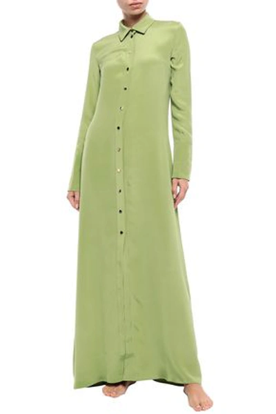 Shop Olivia Von Halle Hero Washed-silk Nightdress In Lime Green
