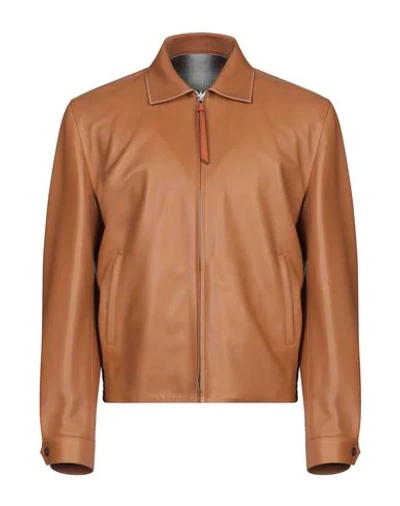 Shop Loewe Leather Jacket In Brown