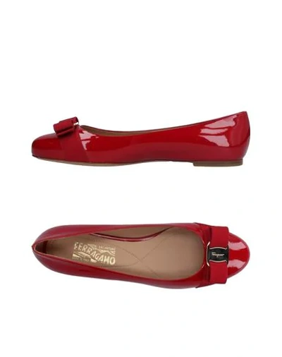 Ferragamo Barabou Patent Leather Ballet Flats In Red