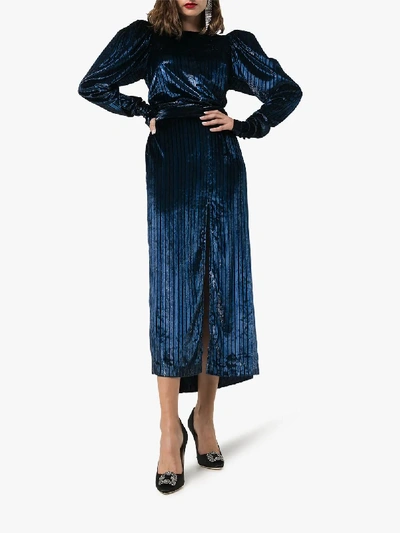 Shop Rotate Birger Christensen Barbara Velvet Midi Dress In Blue
