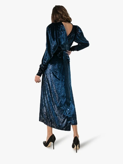 Shop Rotate Birger Christensen Barbara Velvet Midi Dress In Blue