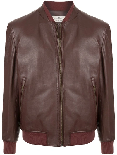 Shop Gieves & Hawkes Leather Bomber Jacket In Red