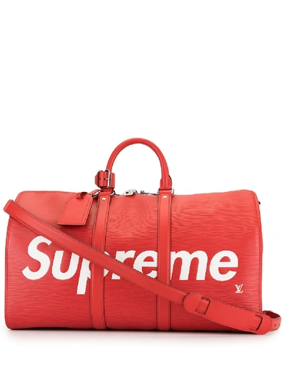 Pre-owned Louis Vuitton X Supreme 2017  Keepall Bandouliere 45 Travel Bag In Red