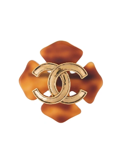 Pre-owned Chanel 1999 Cc Clover Brooch In Brown