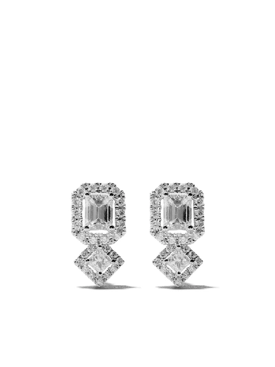 Shop As29 18kt White Gold Mye Halo Diamond Studs Earrings In Silver