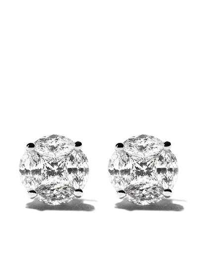Shop As29 18kt White Gold Mye Round Illusion Diamond Stud Earrings In Silver