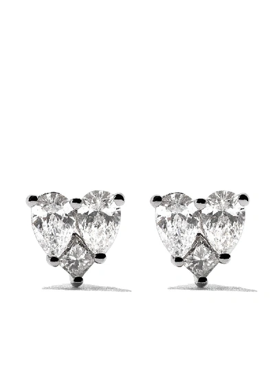 Shop As29 18kt White Gold Mye Heart Illusion Diamond Stud Earrings In Silver