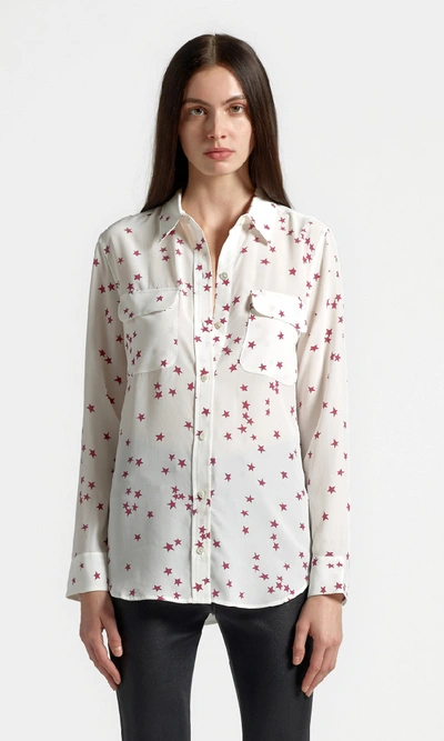 Shop Equipment Slim Signature Silk Shirt In Nature White/red Violet